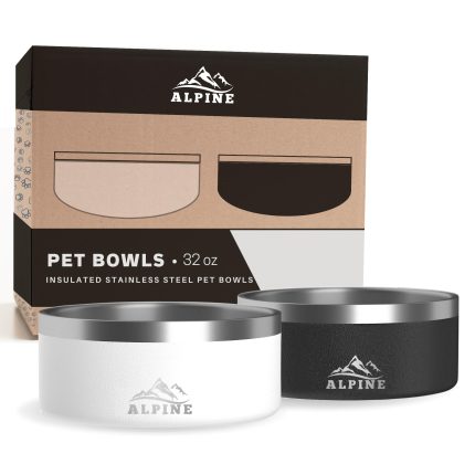 ALPINE Set of 2 Stainless Steel Dog Bowls, Non Slip, Metal Pet Bowl for Food and Water, Double Walled Insulated, Rustproof, Dishwasher Safe (32 oz, Sky Blue)