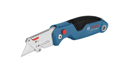 BOSCH H11-11100-1 Folding Utility Knife | Compact, Portable, and Durable with Integrated Blade Storage, Thumb Rest, and Includes Belt Clip, Strap Cutter, 3 Blades